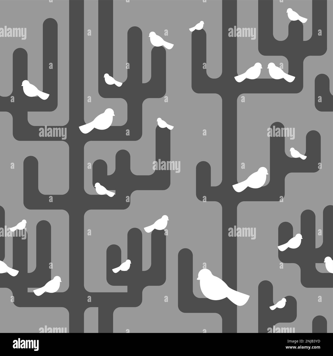 Trees and birds pattern seamless. Baby fabric texture Stock Vector