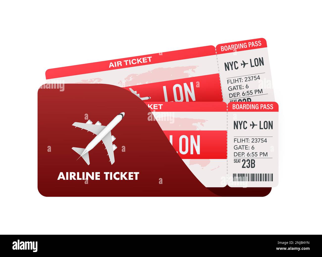 Airline tickets or boarding pass inside of special service envelope. Vector stock illustration