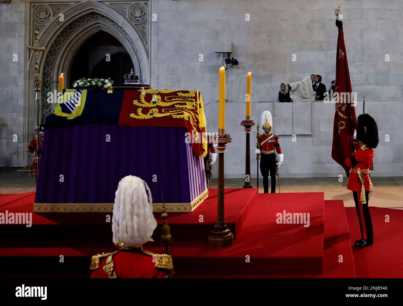 The coffin of Britain's Queen Elizabeth II arrives at Westminster Hall