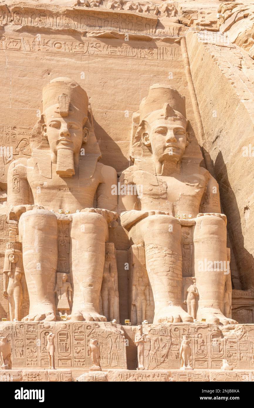 A view of the statues, Great Temple of Ramses II, Abu Simbel, Egypt. Stock Photo