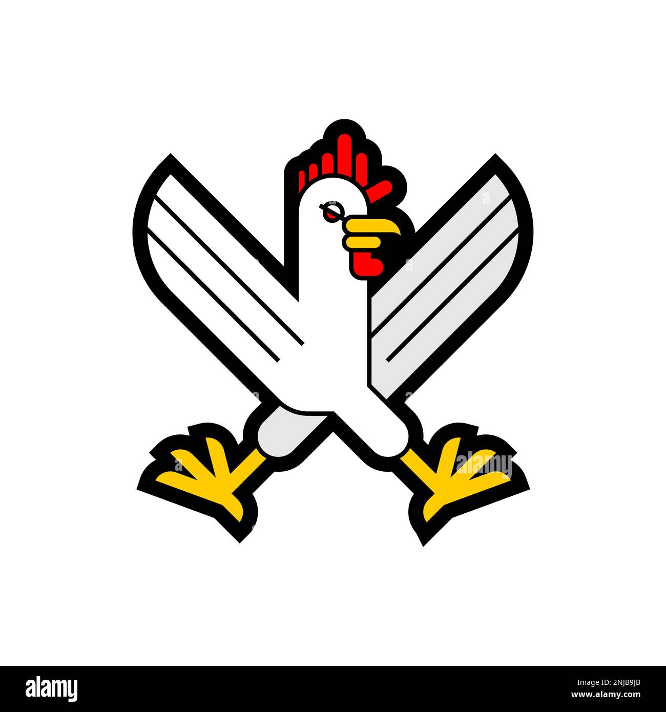 Skull rooster sign. Skeleton rooster icon. Vector illustration Stock