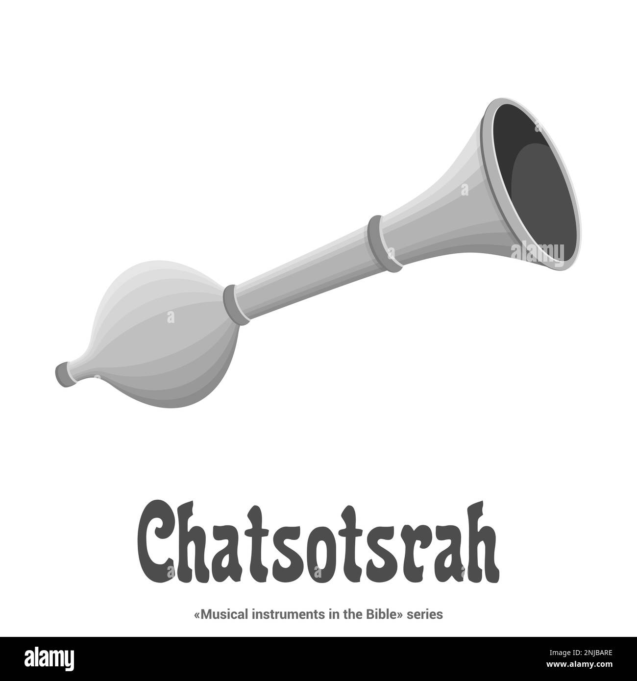 Musical Instruments in the Bible Series. CHATSOTSRAH was similar to the shofar but made of metal, often silver Stock Vector