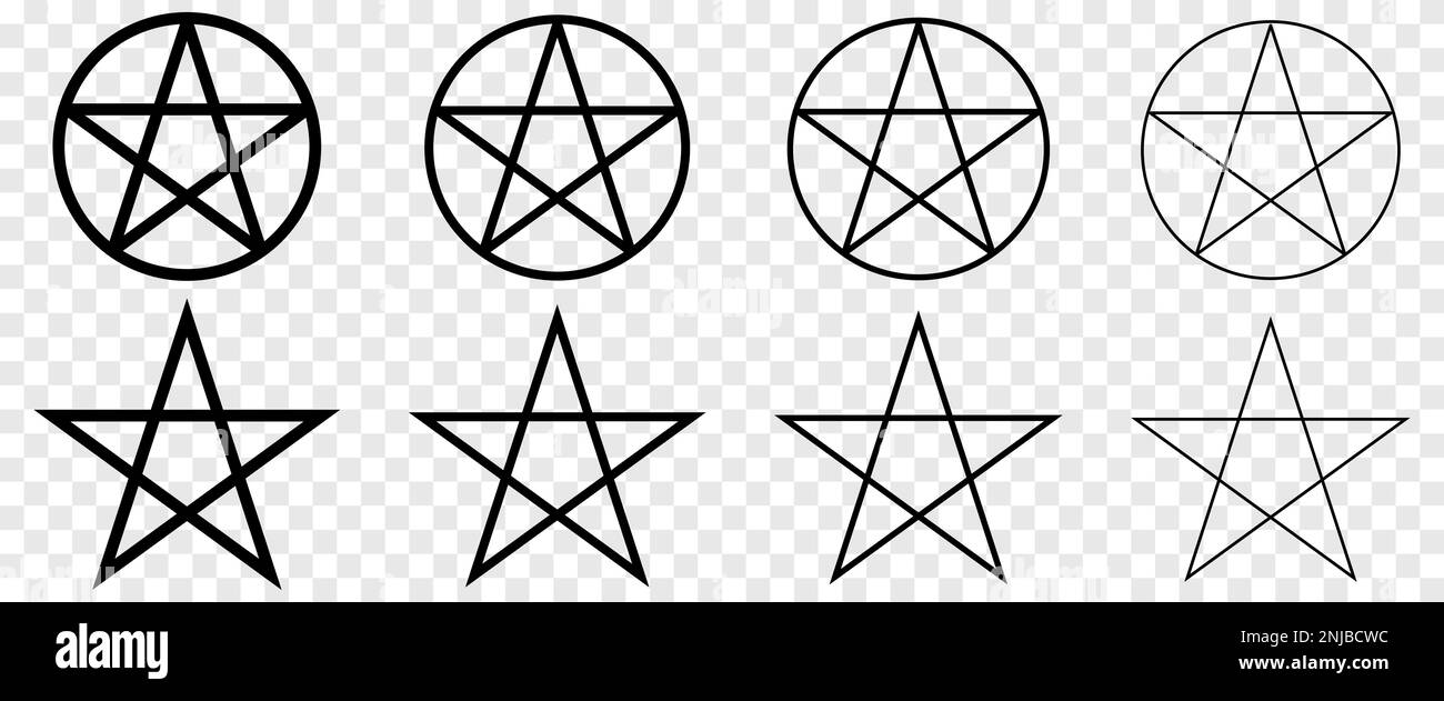 Pentagram icons set. Esoteric symbols. Vector illustration isolated on transparent background Stock Vector