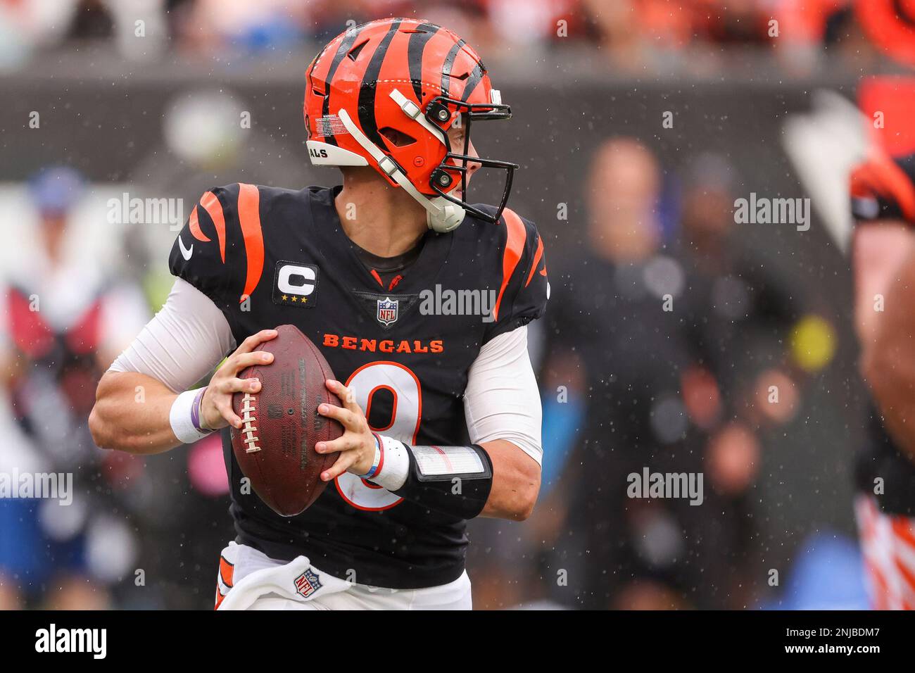 Cincinnati Bengals quarterback Joe Burrow looks to pass during the