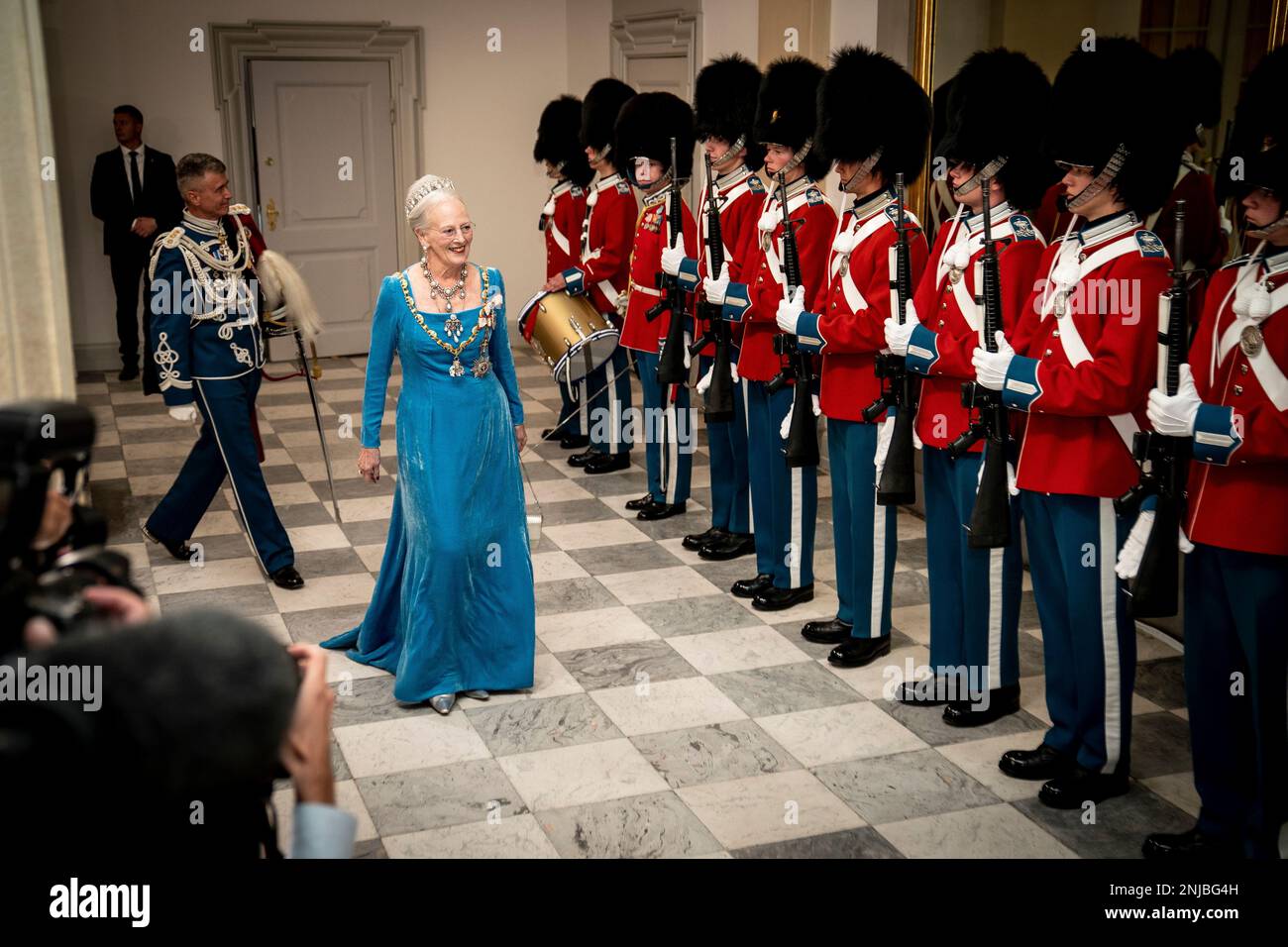 Danish Queen Margrethe arrives at the gala banquet at
