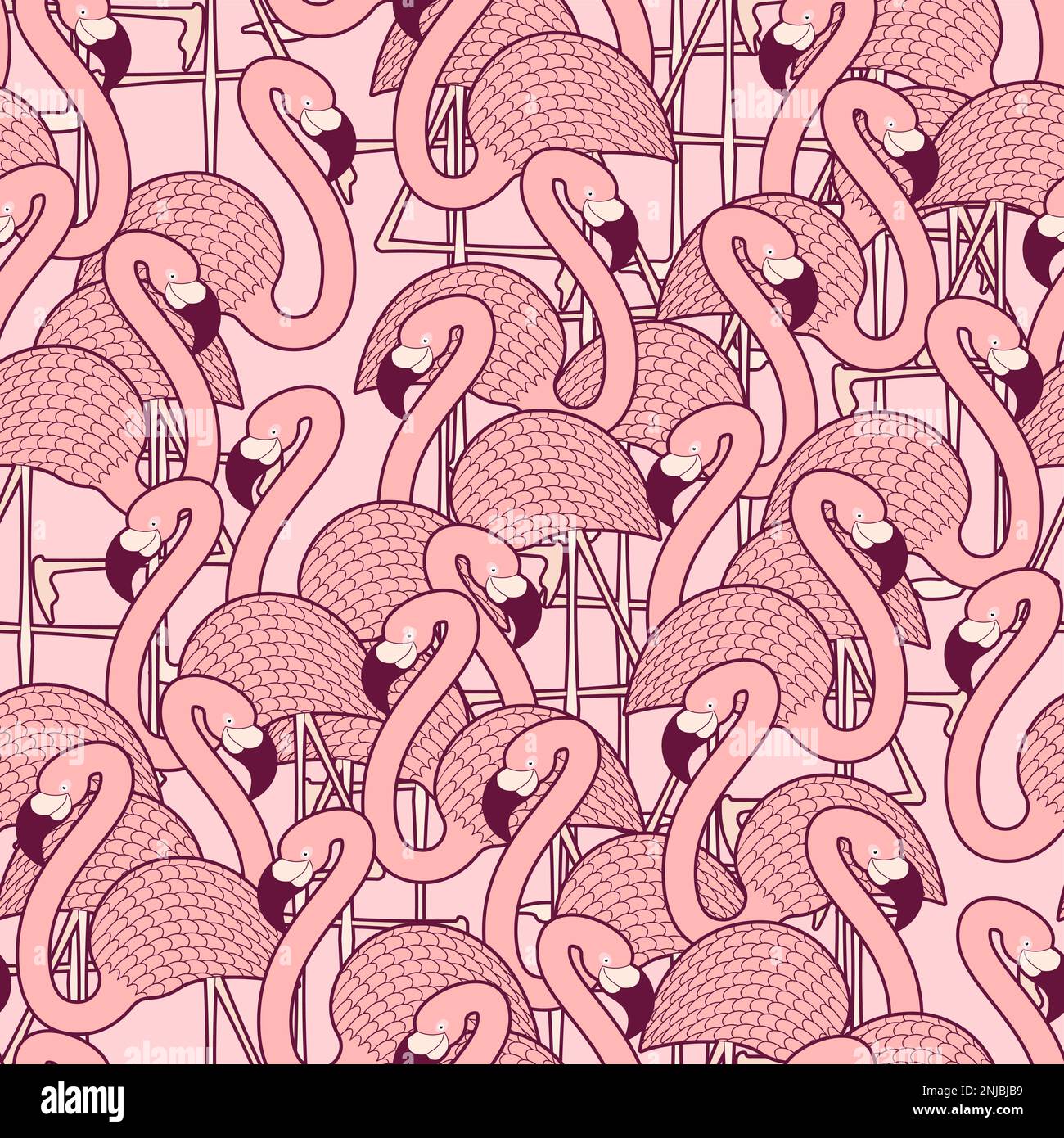 Pink flamingo pattern seamless. water bird with pale pink plumage ...