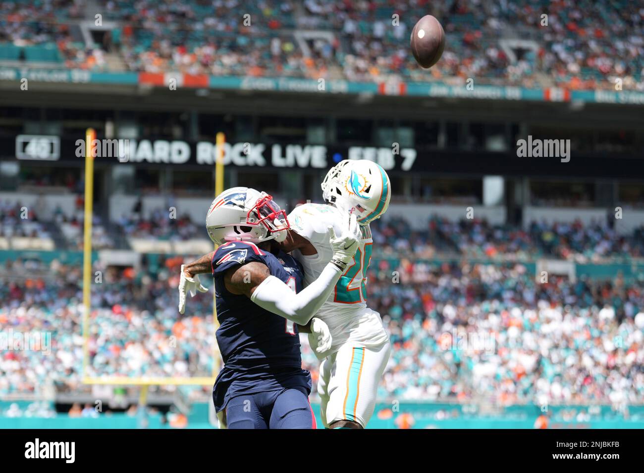 Miami Dolphins safety Brandon Jones (29) eyes the quarterback as he drops  back in coverage during an NFL football game against the Buffalo Bills,  Sunday, Sept. 25, 2022 in Miami Gardens, Fla.