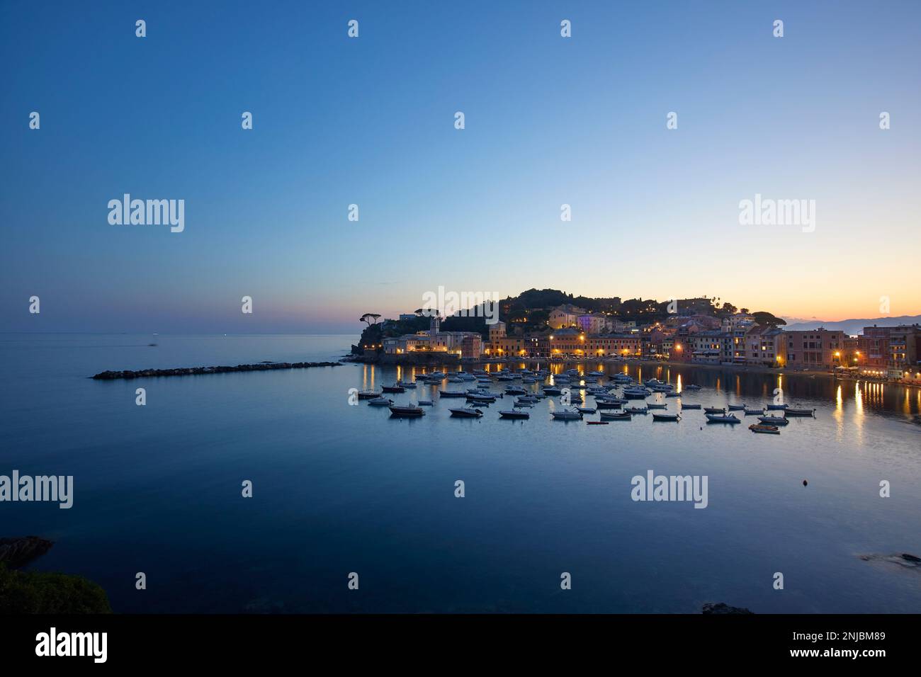 Silent bay at dusk, Sestri Levante, Italy Stock Photo