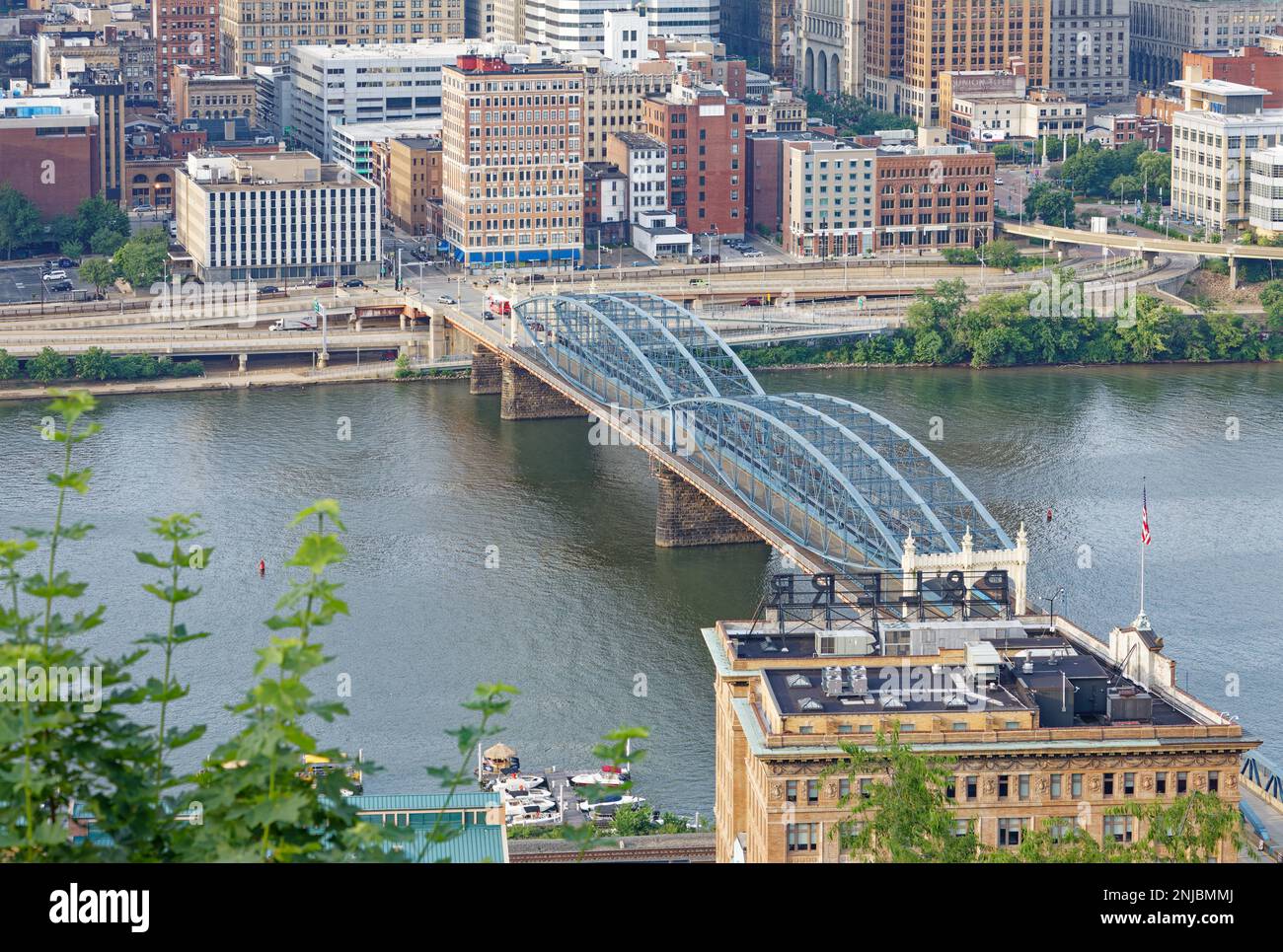 Smithfield Street Bridge, an unusual lenticular truss design, rests on ...