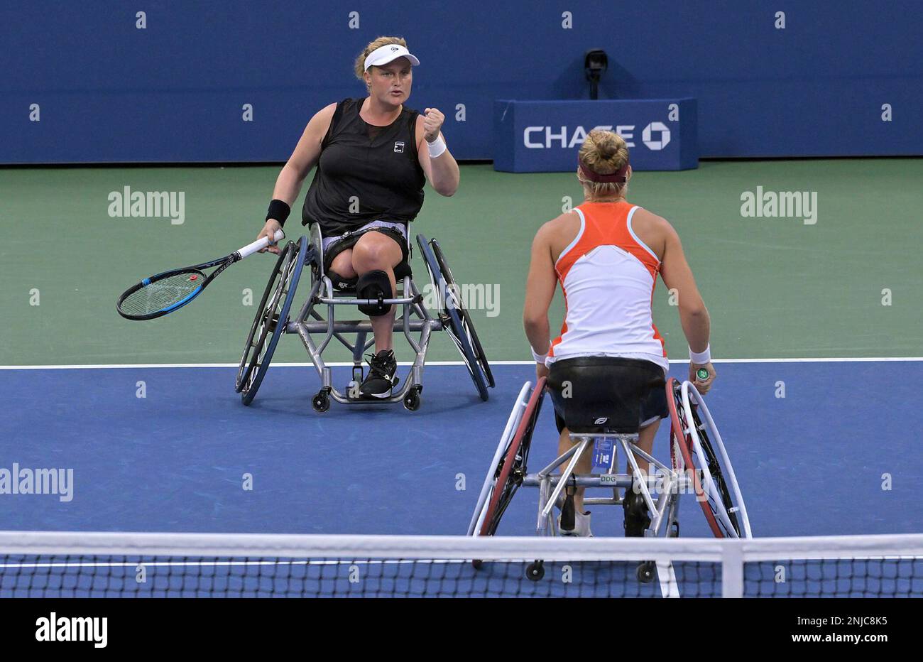 Aniek Van Koot reacts during a wheelchair women's doubles semifinal match  at the 2022 US Open, Friday, Sep. 9, 2022 in Flushing, NY. (Pete  Staples/USTA via AP Stock Photo - Alamy