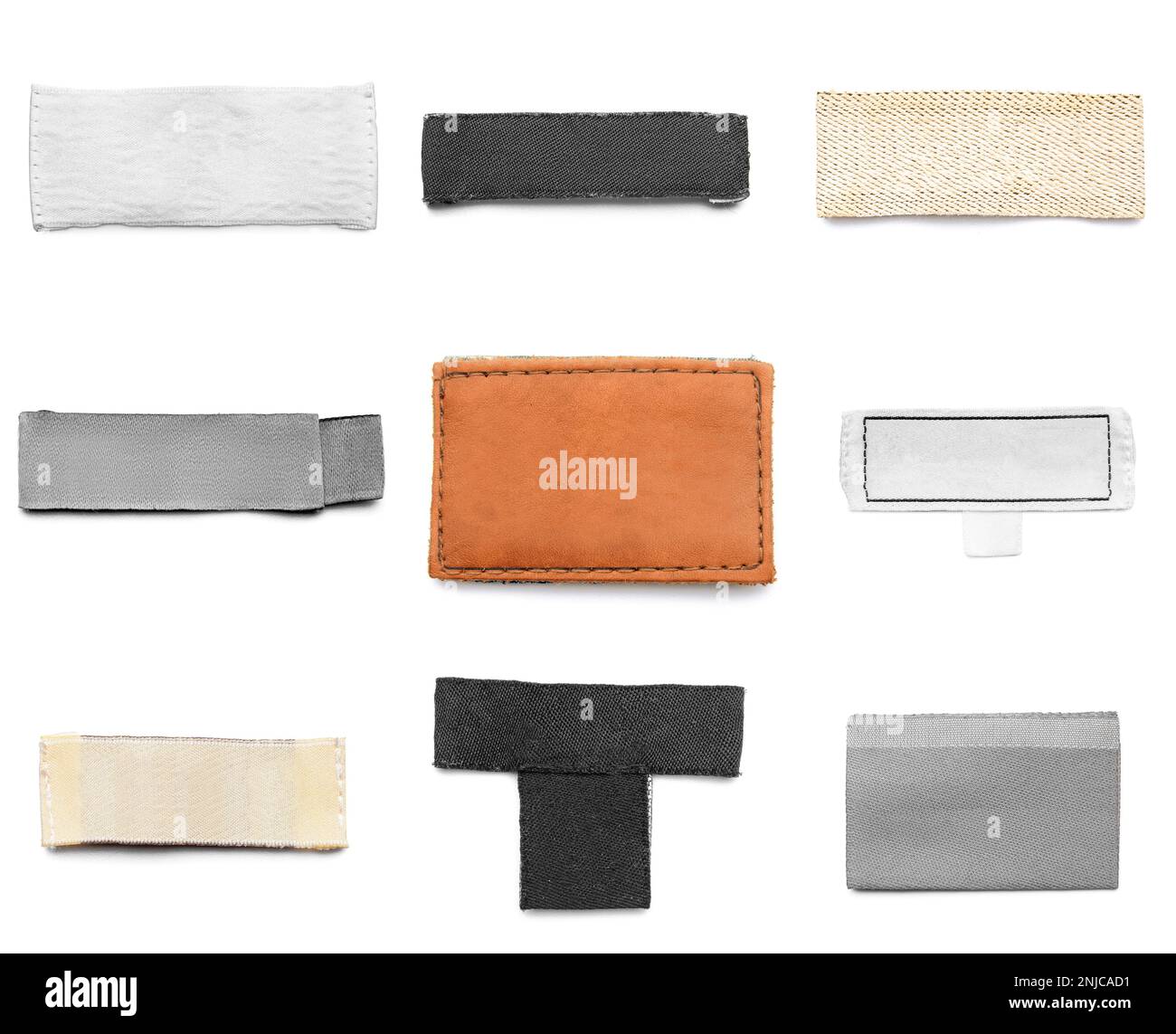 Collage of clothes labels on white background Stock Photo - Alamy