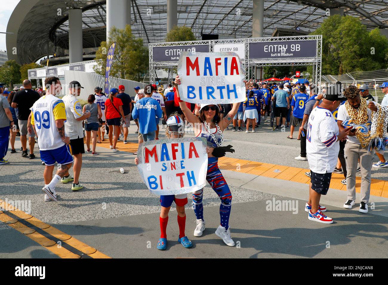 INGLEWOOD, CA - SEPTEMBER 08: Bills fans gather in front of the entry gates  prior to the NFL Opening Kickoff game between the Buffalo Bills and the Los  Angeles Rams on September