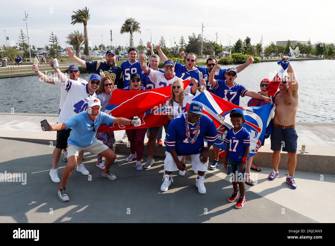 INGLEWOOD, CA - SEPTEMBER 08: Bills fans gather in front of the entry gates  prior to the NFL Opening Kickoff game between the Buffalo Bills and the Los  Angeles Rams on September