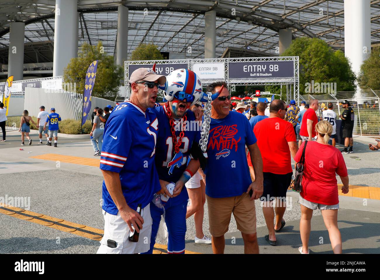 INGLEWOOD, CA - SEPTEMBER 08: Bills fans gather in front of the entry gates  prior to the NFL Opening Kickoff game between the Buffalo Bills and the Los  Angeles Rams on September