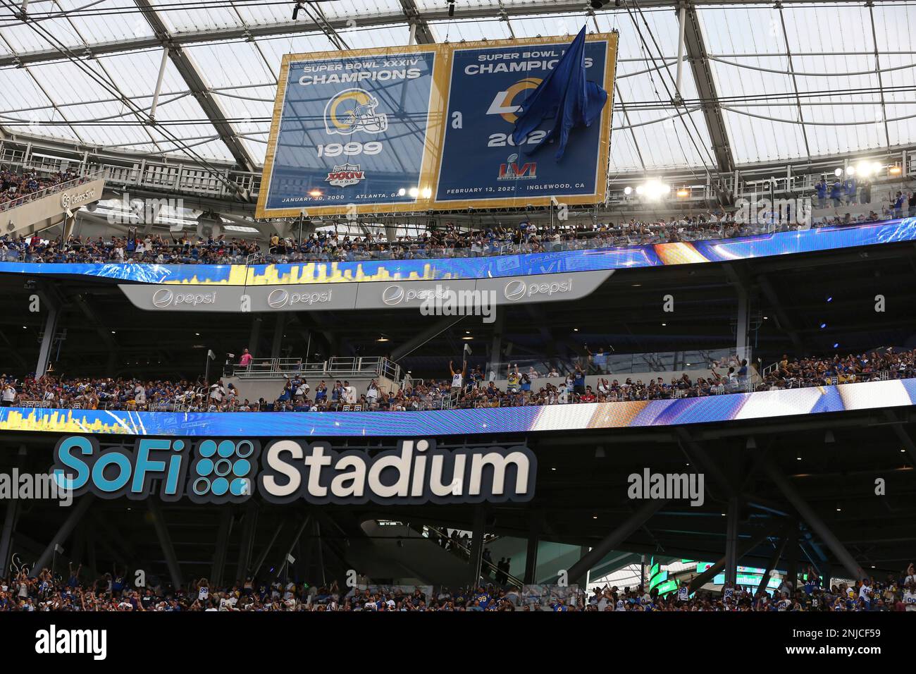 Rams Unveil Super Bowl LVI Championship Banner At SoFi Stadium