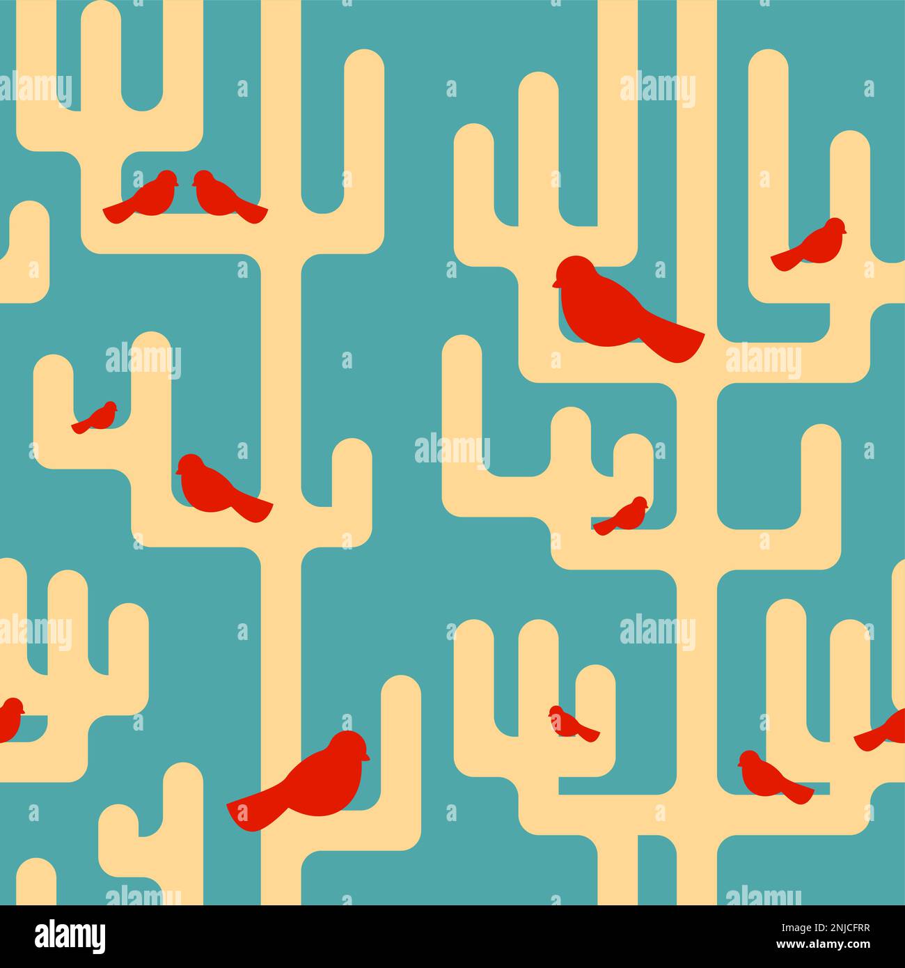 Trees and birds pattern seamless. Baby fabric texture Stock Vector