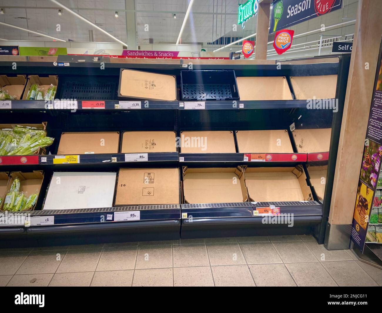 Non Exclusive Empty vegetable aisle shelves in Sainsbury's Reading as