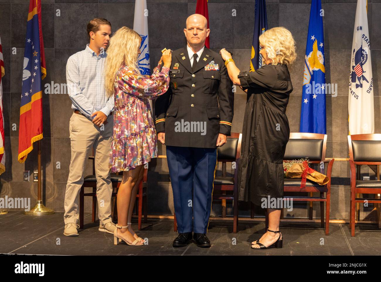 Michael Bradley was promoted to lieutenant colonel at a promotion ceremony  held at Camp Shelby Joint Forces Training Center, Mississippi, August 6,  2022. Bradley was pinned by his wife, Dawn, and his