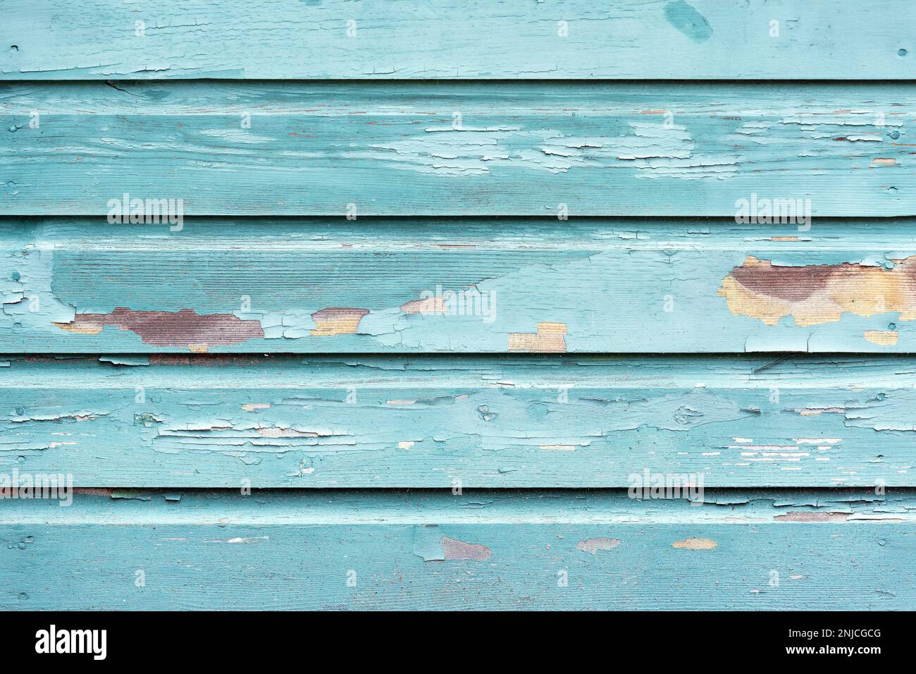Turquoise housing wooden wall detail, Telegraph Cove, Vancouver Island, British Columbia, Canada. Stock Photo