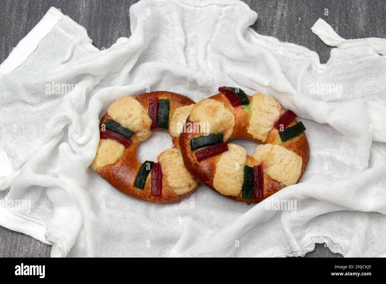 The roscon or rosca de reyes or king cake, a Christmas sweet pastry bun