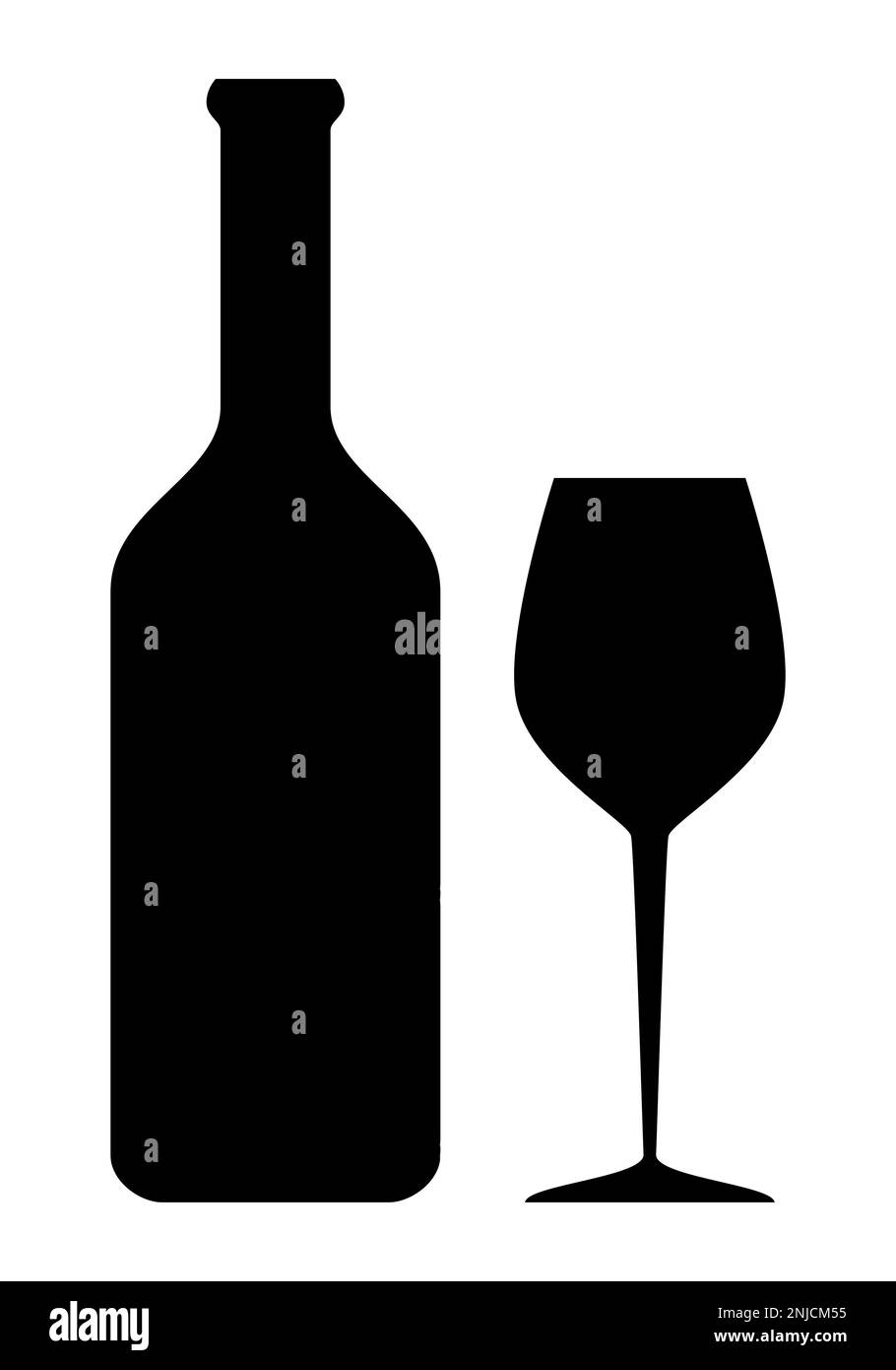 silhouette of a wine bottle and glass - black and white symbol, vector illustration isolated on white Stock Vector