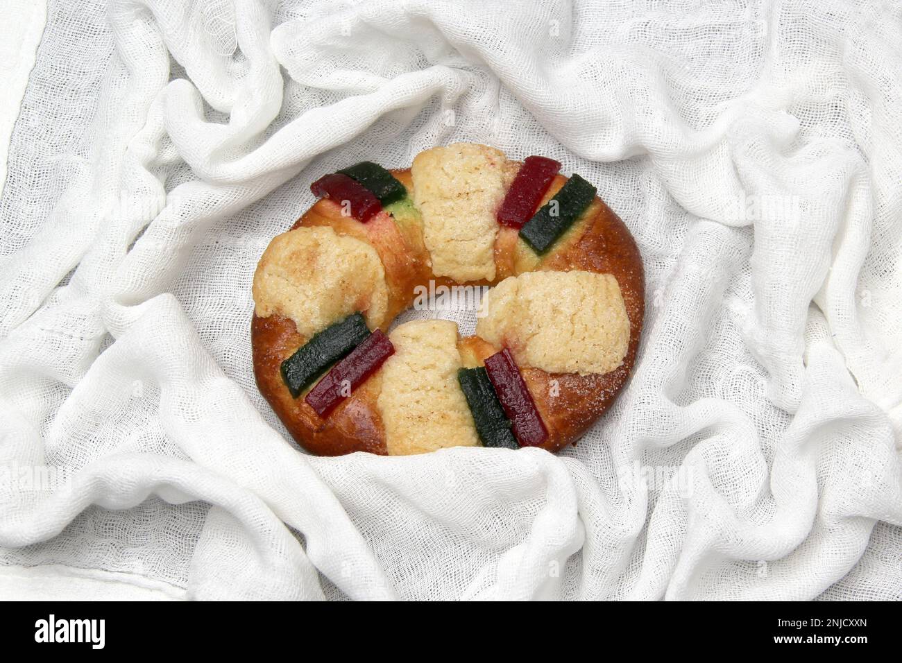 The roscon or rosca de reyes or king cake, a Christmas sweet pastry bun