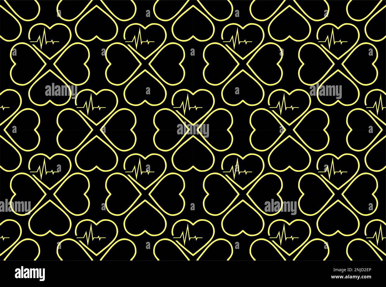 simple seamless pattern of yellow hearts on a black background, texture, design Stock Photo