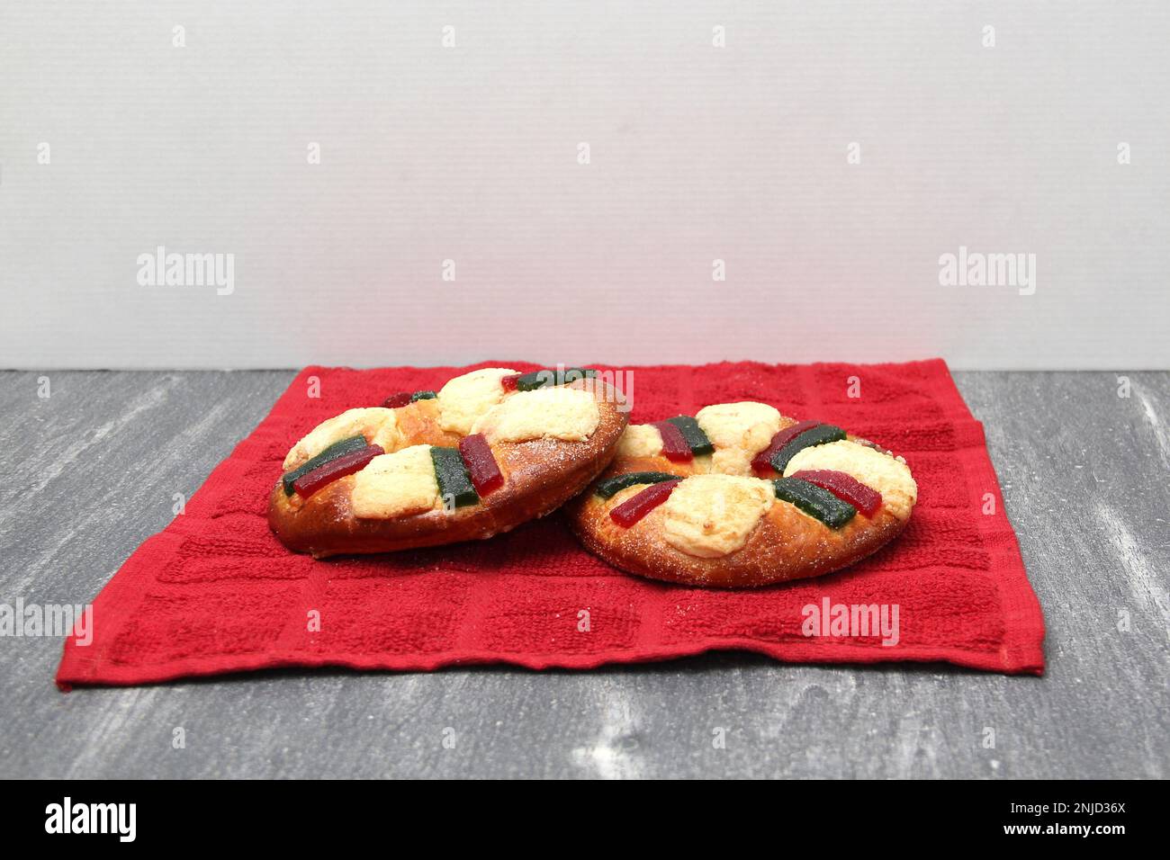 The roscon or rosca de reyes or king cake, a Christmas sweet pastry bun