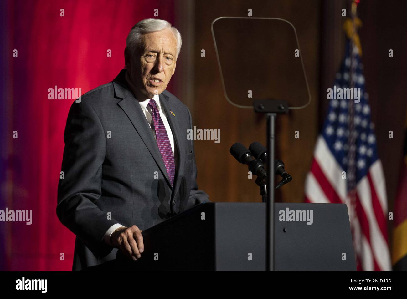Bowie, United States. 22nd Feb, 2023. Representative Steny Hoyer, a Democrat from Maryland, delivers remarks at an event with US Vice President Kamala Harris at Bowie State University in Bowie, Maryland, US, on Wednesday, February 22, 2023. Harris announced people buying their first home can be eligible to receive some relief from mortgage insurance costs under a program that was unveiled today. Photo by Sarah Silbiger/UPI Credit: UPI/Alamy Live News Stock Photo