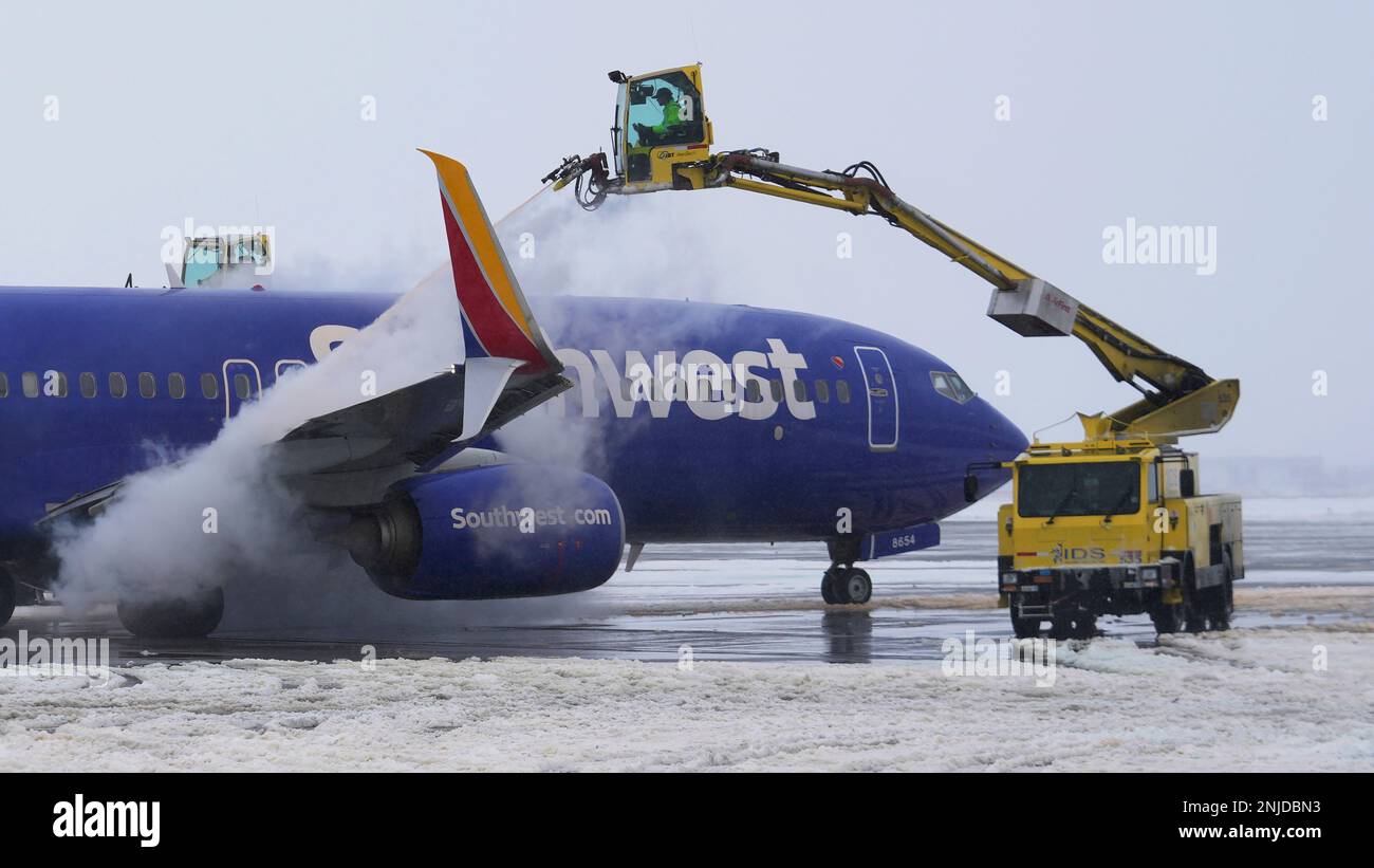 Integrated Deicing Services deices a Southwest Airlines plane before