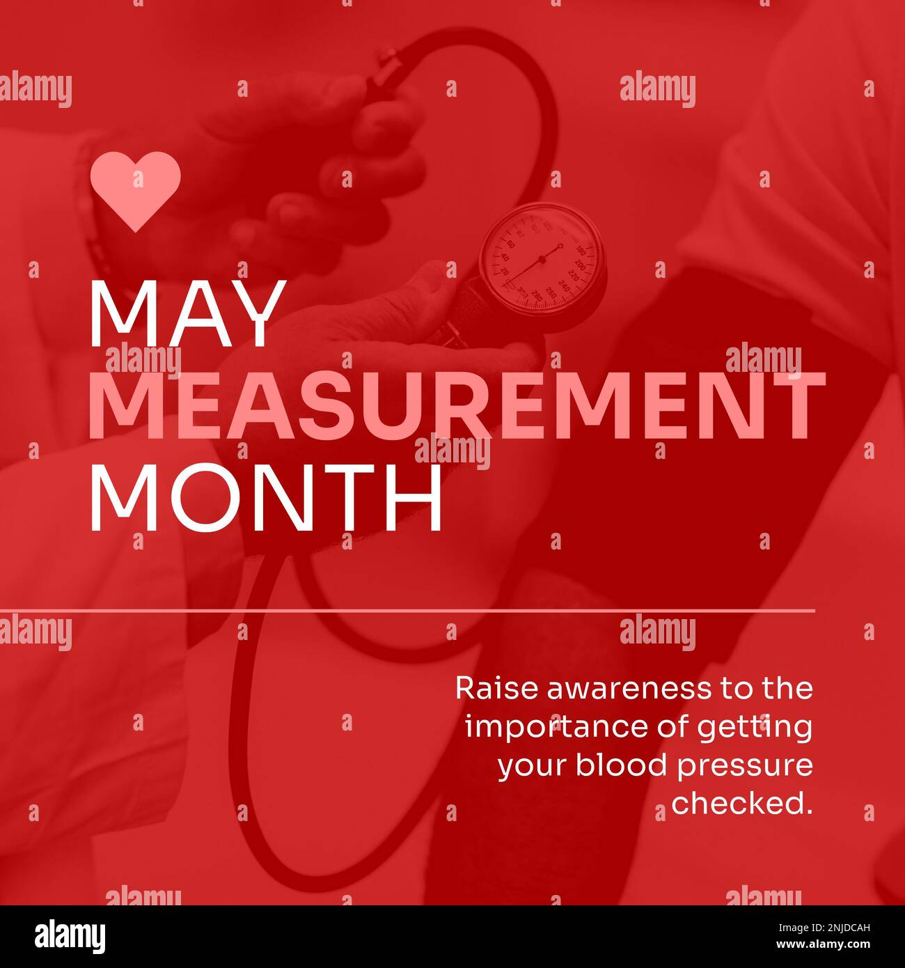 Composition of may measurement month text over doctor and patient measuring blood pressure Stock Photo