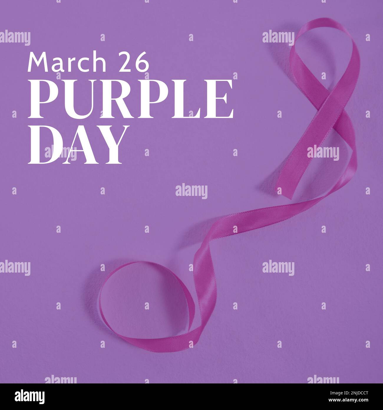 Illustration of 26 march and purple day text with cropped ribbon over