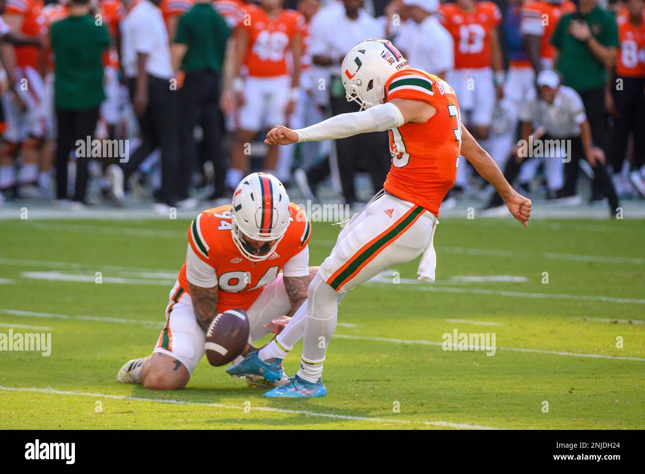 MIAMI GARDENS, FL - SEPTEMBER 03: Miami punter Lou Hedley (94) holds ...