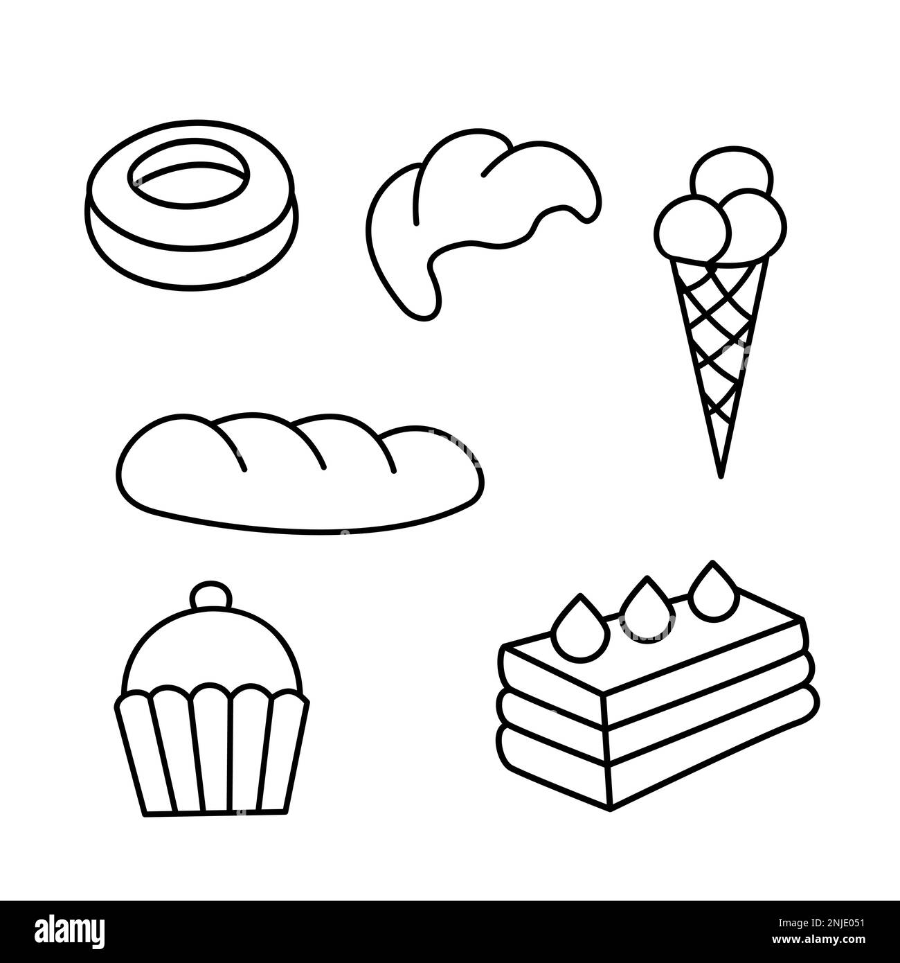 Set of pastries icons in doodle technique vector illustration line art Stock Vector