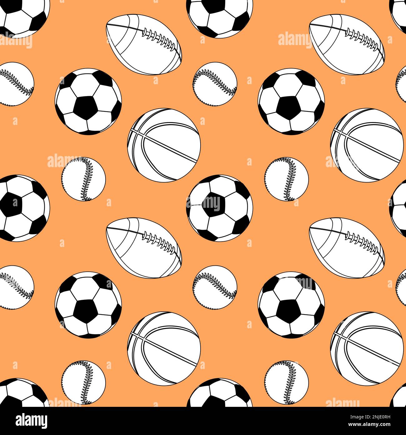 Seamless vector pattern with sport balls on an orange background Stock Vector