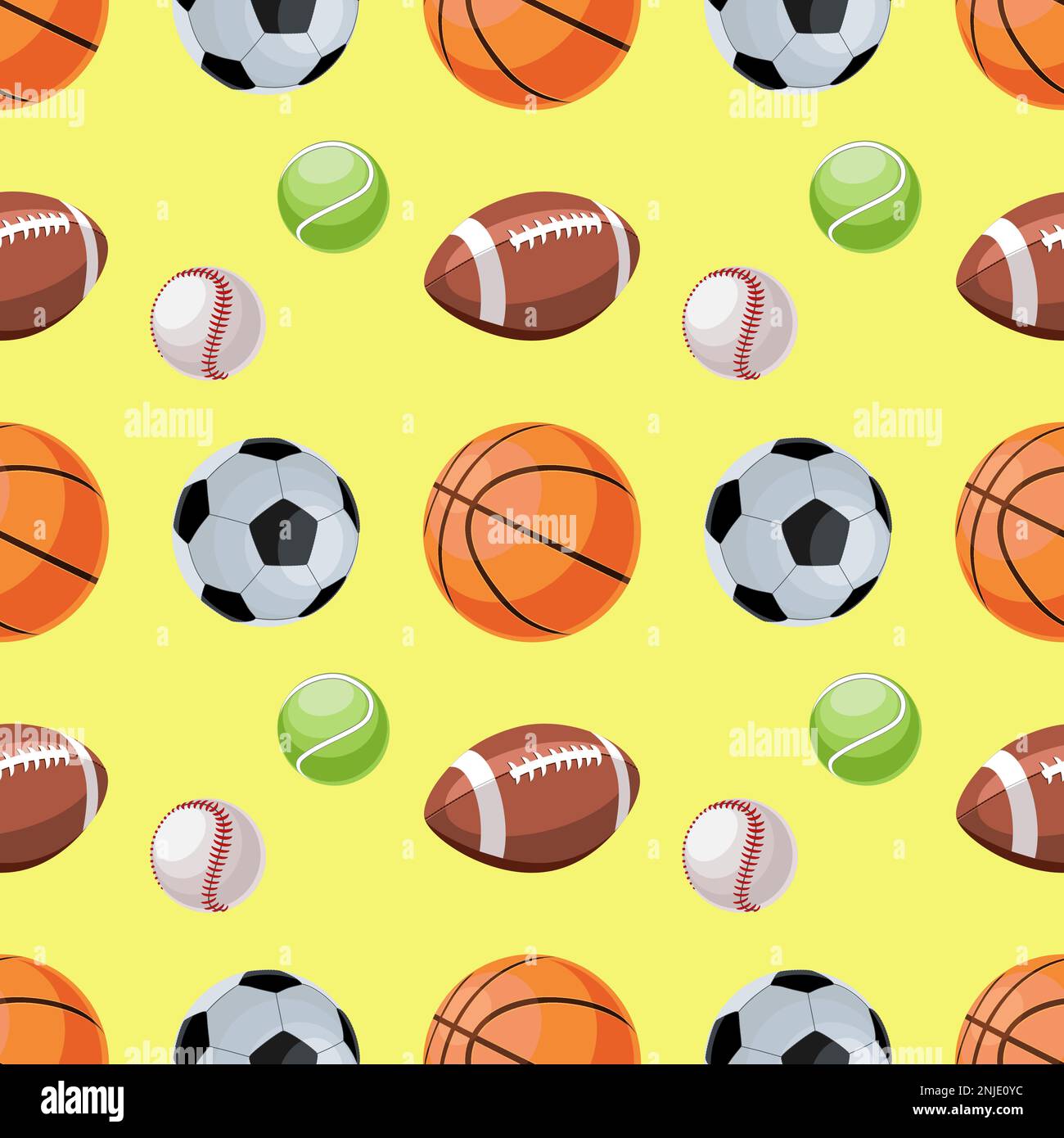 Seamless vector pattern with different sort balls in flat technique Stock Vector