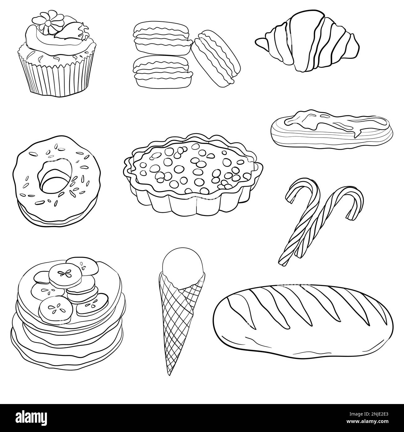 Desserts and pastries in doodle technique vector illustration Stock Vector