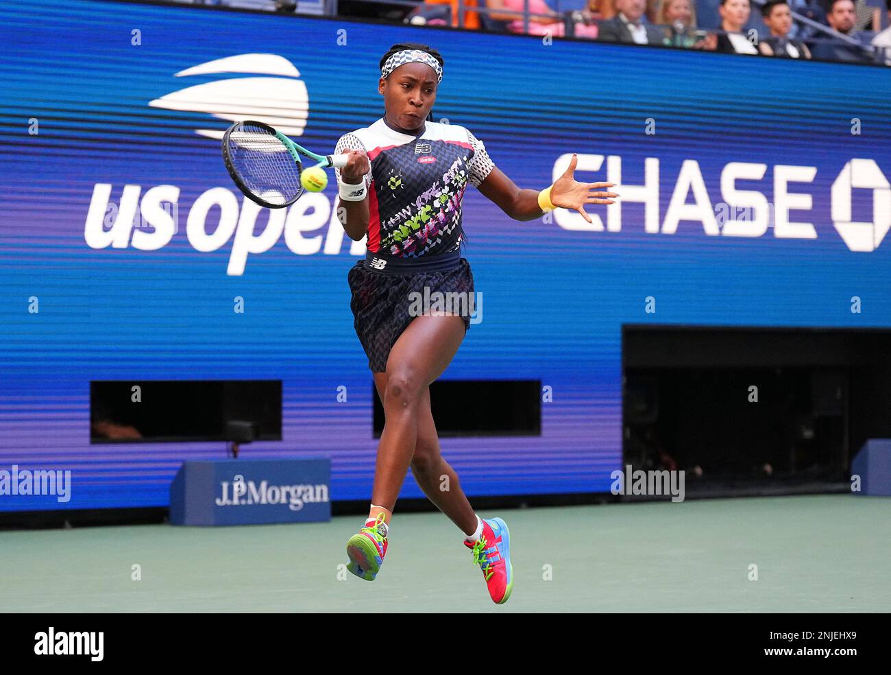 Coco Gauff hits a forehand during a women's singles match at the 2022