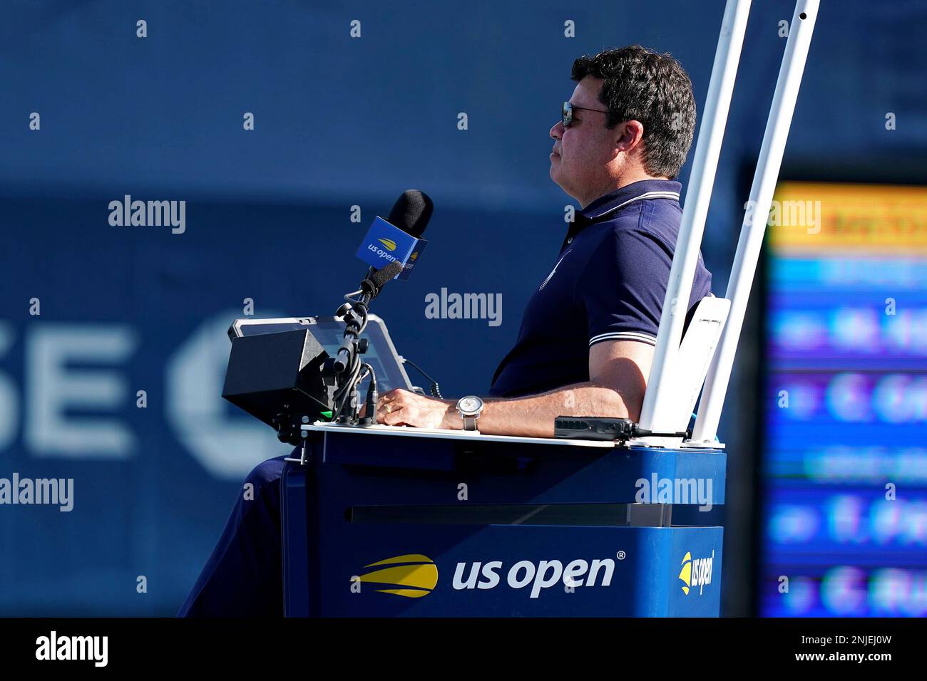 A Chair Umpire during a women's doubles match at the 2022 US Open
