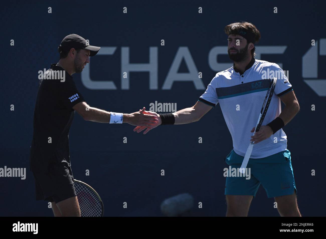 Nikoloz Basilashvili and Hans Hach Verdugo react during a men's doubles  match at the 2022 US Open, Thursday, Sep. 1, 2022 in Flushing, NY. (Andrew  Ong/USTA via AP Stock Photo - Alamy