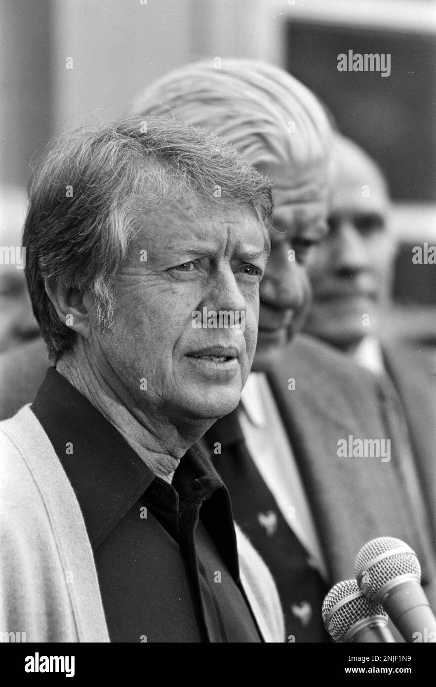 President elect Jimmy Carter and Tip Oneill at Carter's Pond House in Plains, GA. Stock Photo