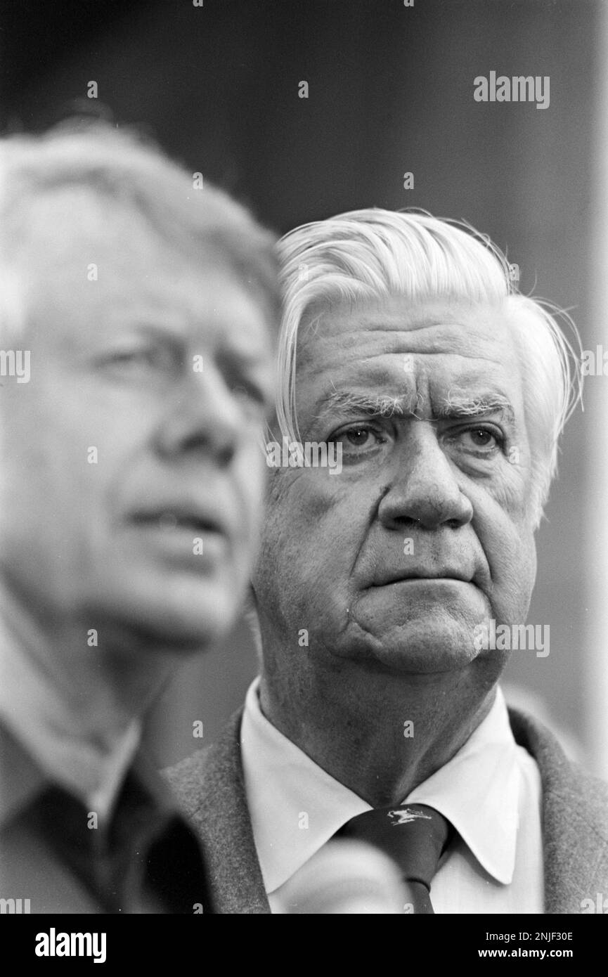 President elect Jimmy Carter and Tip Oneill at Carter's Pond House in Plains, GA. Stock Photo