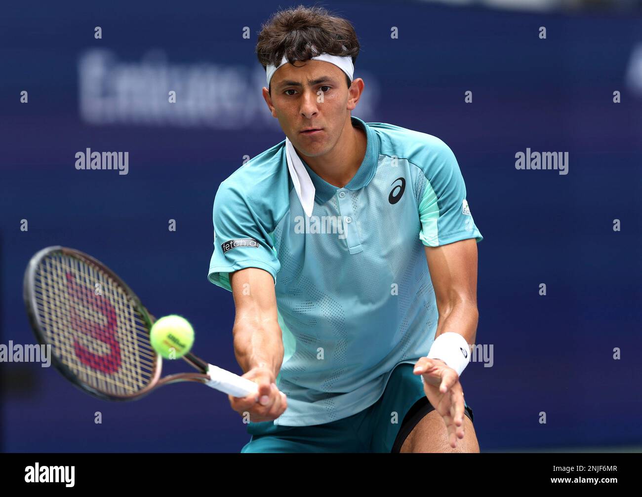 Emilio Nava in action during a mens singles match at the 2022 US Open, Wednesday, Aug