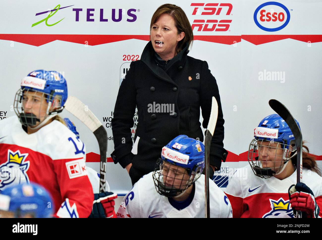 Czech Republic coach Carla Macleod during the IIHF World Championship Womans ice hockey match between Sweden and Czech Republic in Frederikshavn, Denmark, Tuesday, Aug 30, 2022