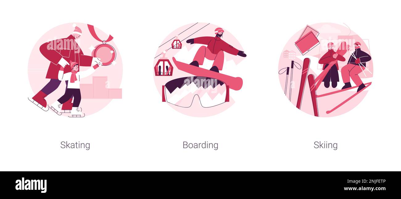 Winter sports abstract concept vector illustration set. Skating