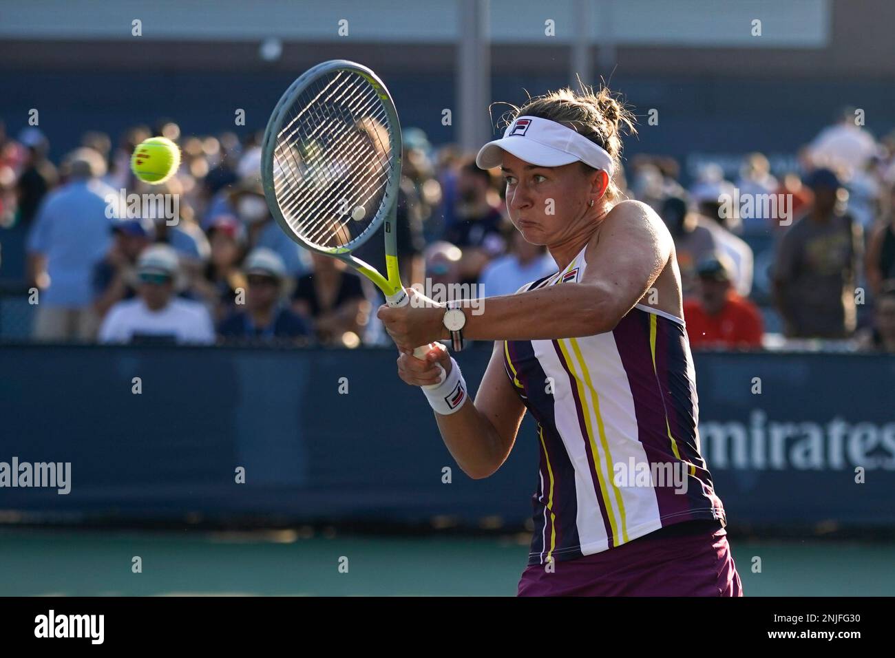 Fernanda Gmez Barbora Krejcikova, of the Czech Republic, returns a shot to Fernanda