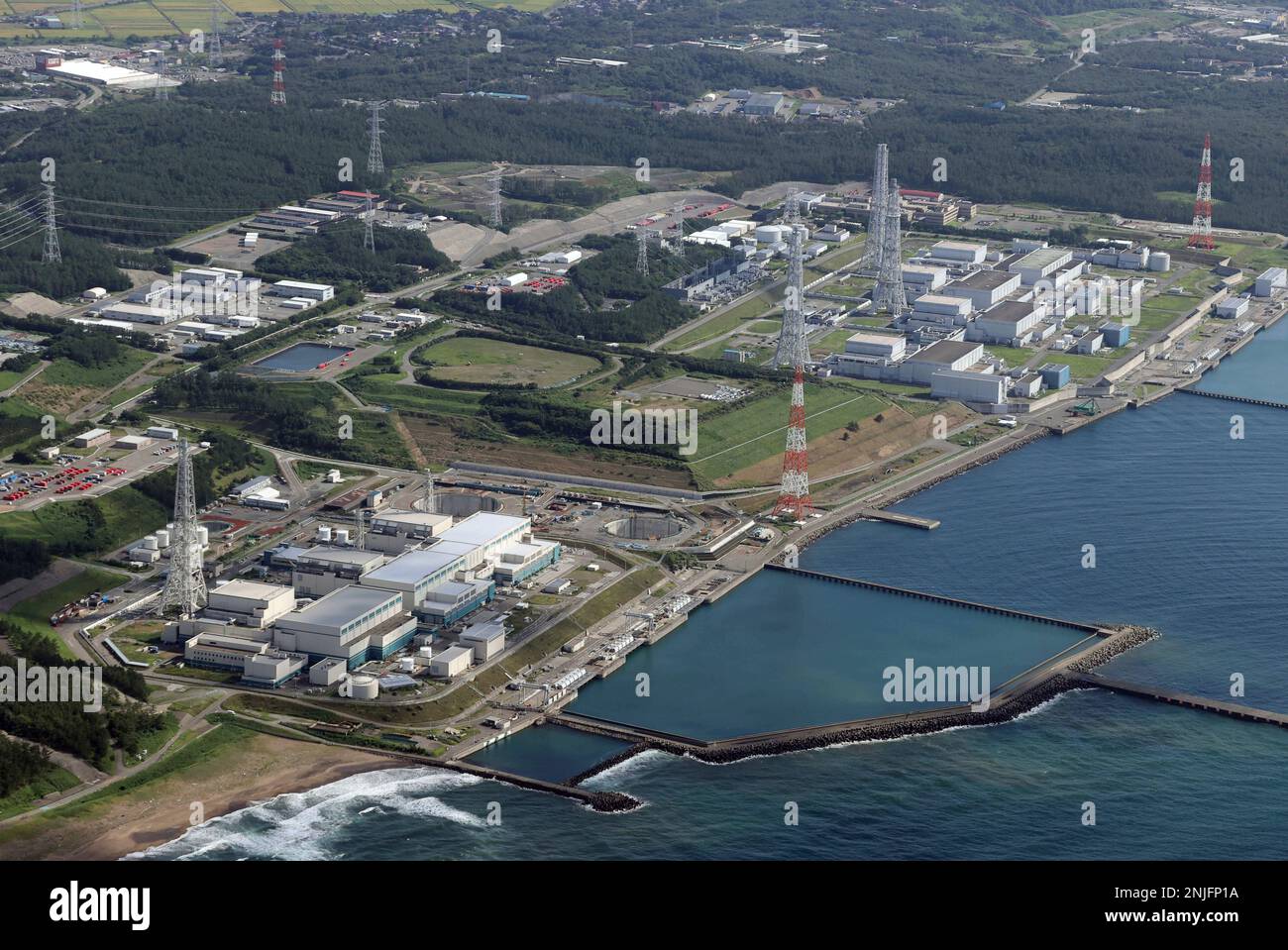 An aerial photo shows the Kashiwazaki-Kariwa Nuclear Power Station,  operated by Tokyo Electric Power Company (TEPCO) in Niigata Prefecture on  August 28, 2022. The nuclear power station that straddles Kashiwazaki City  and