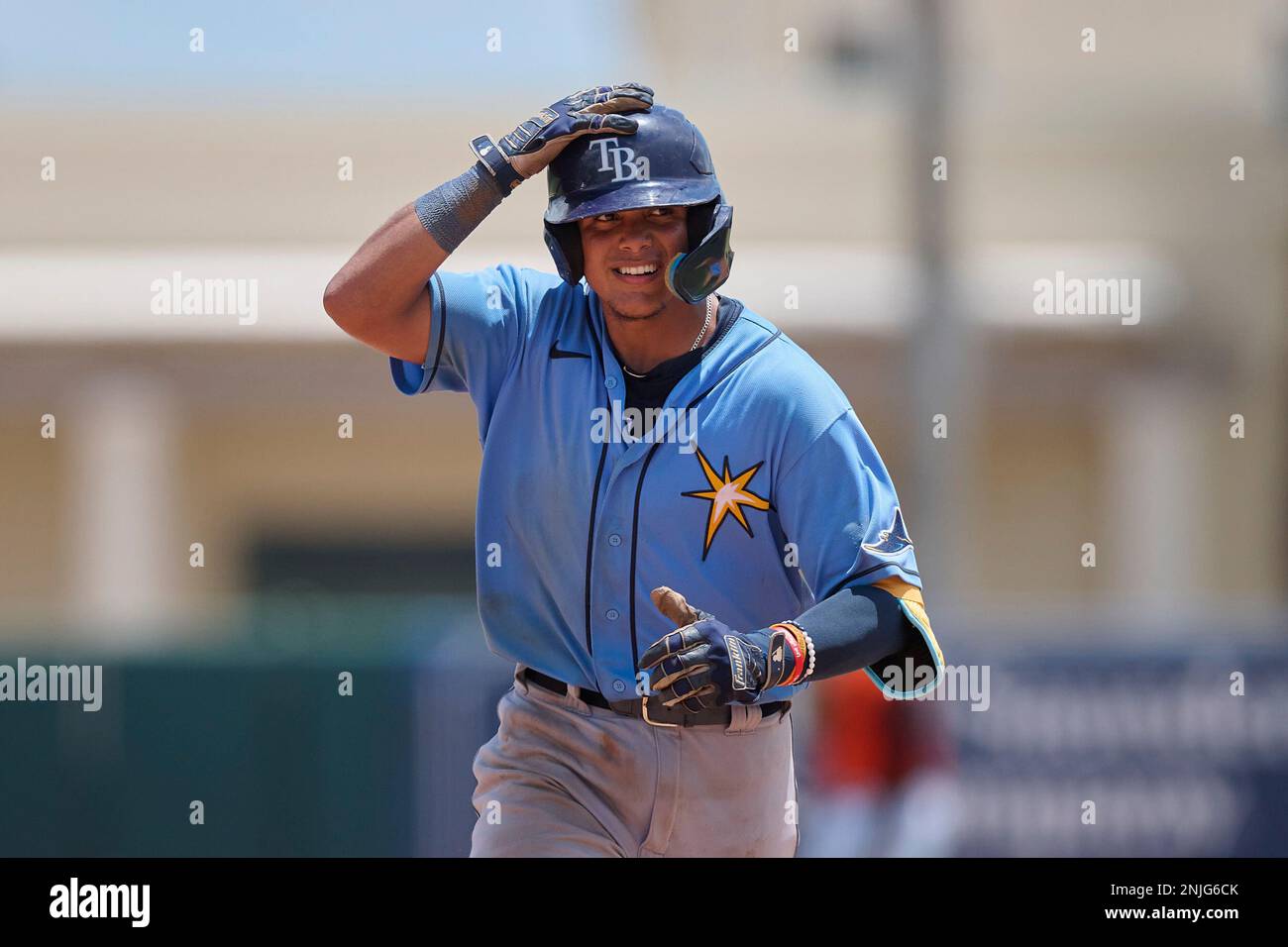 FCL Rays catcher Felix Salguera (86) rounds the bases after
