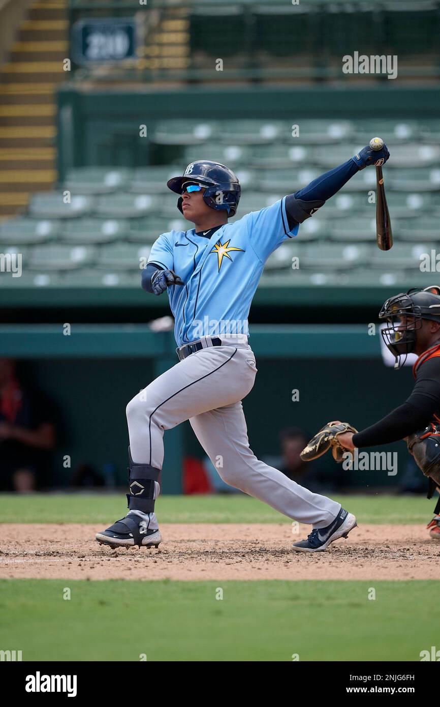 FCL Rays second baseman Edwin Barragan (74) bats during a Florida