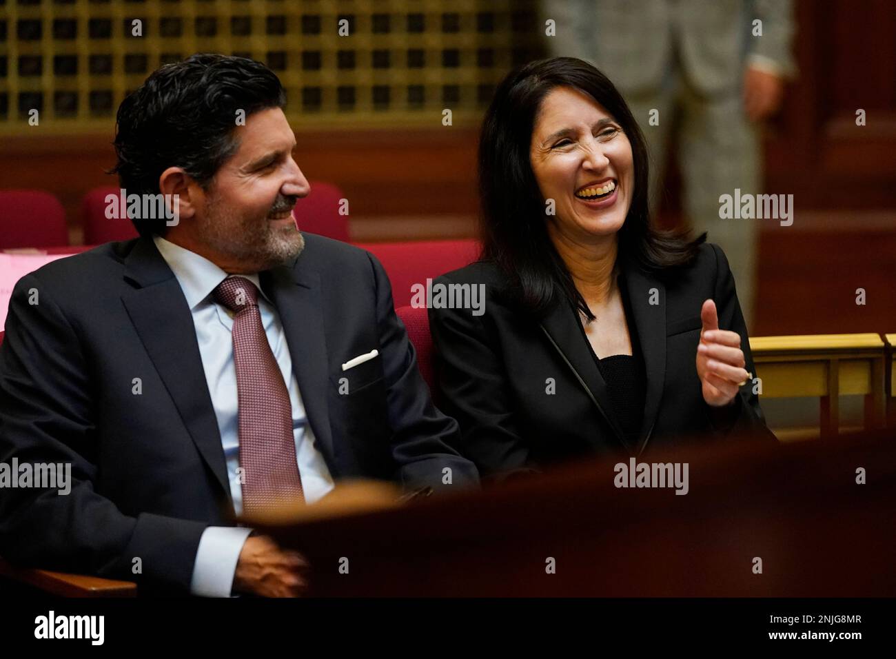 California Supreme Court Chief Justice nominee Patricia Guerrero laughs